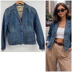 GAP Stretch Blue Denim Tailored Fit Blazer Women's Jacket Sz10 Effortless Style